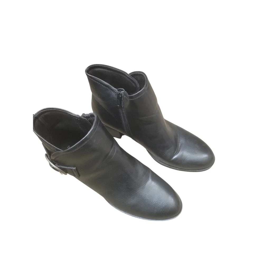 BaretrapsChristine Womens 10M Black Ankle Boots Block Heel Buckle Career‎ Casual